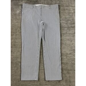 Talbots Pants Womens 14P Blue White Striped Hampshire Ankle Cotton Blend